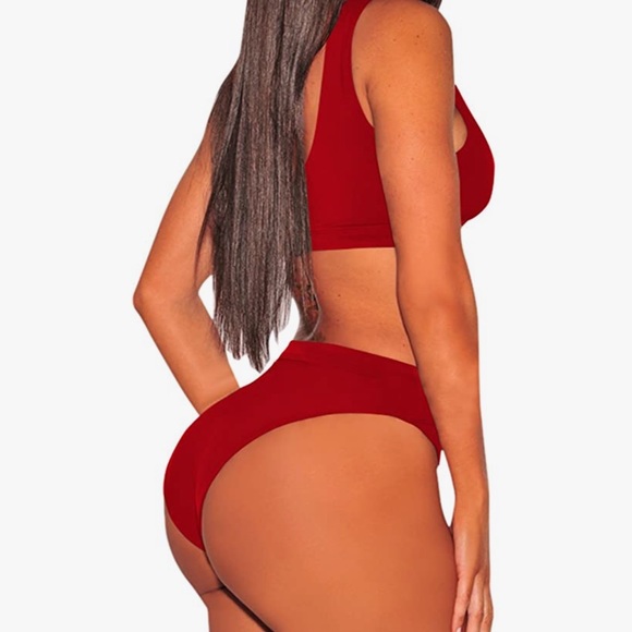 Red High Waist Swimsuit - Picture 6 of 7